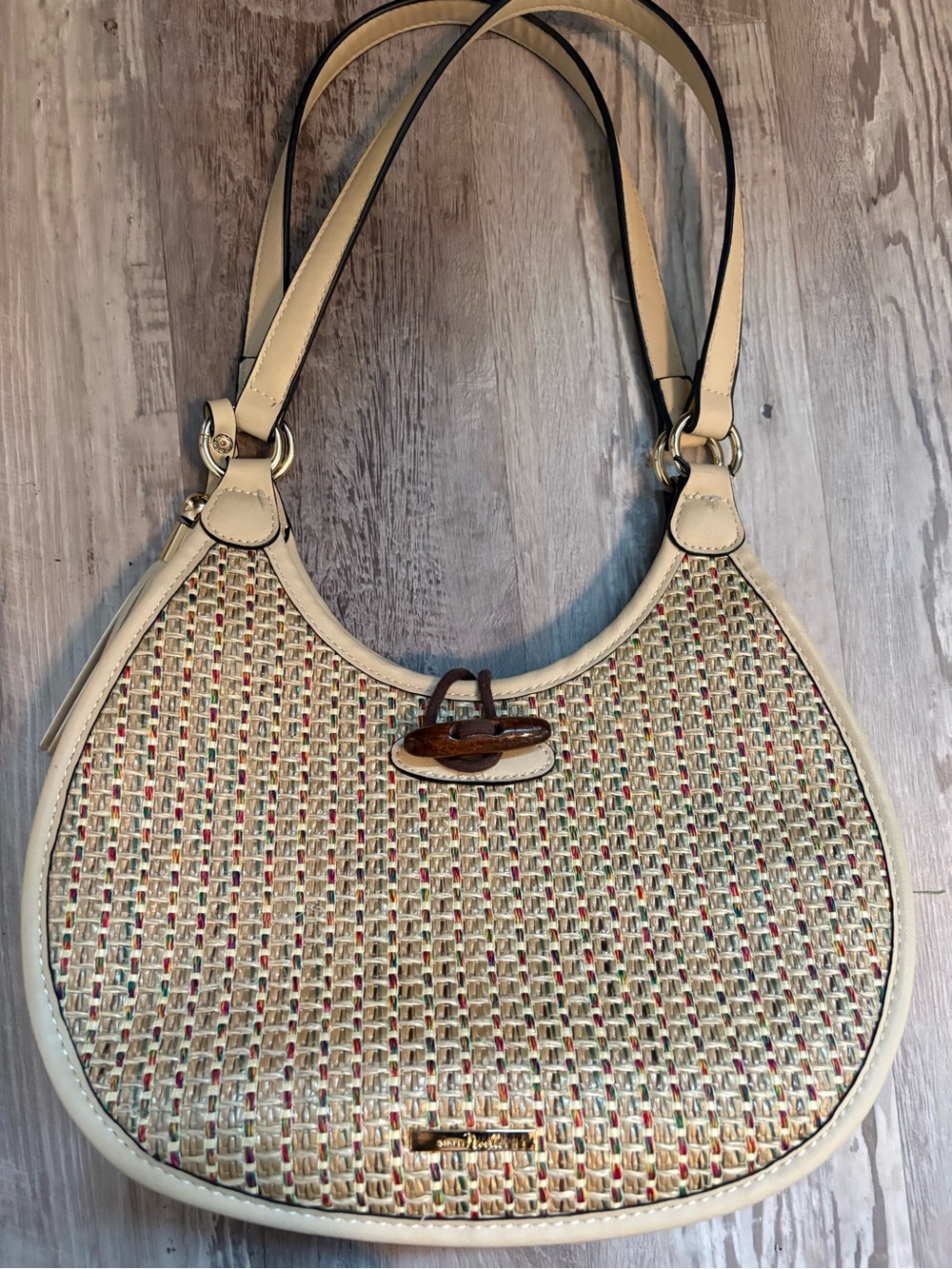 Simply Noelle Woven Rattan Straw Shoulder Bag Crescent Hobo EUC